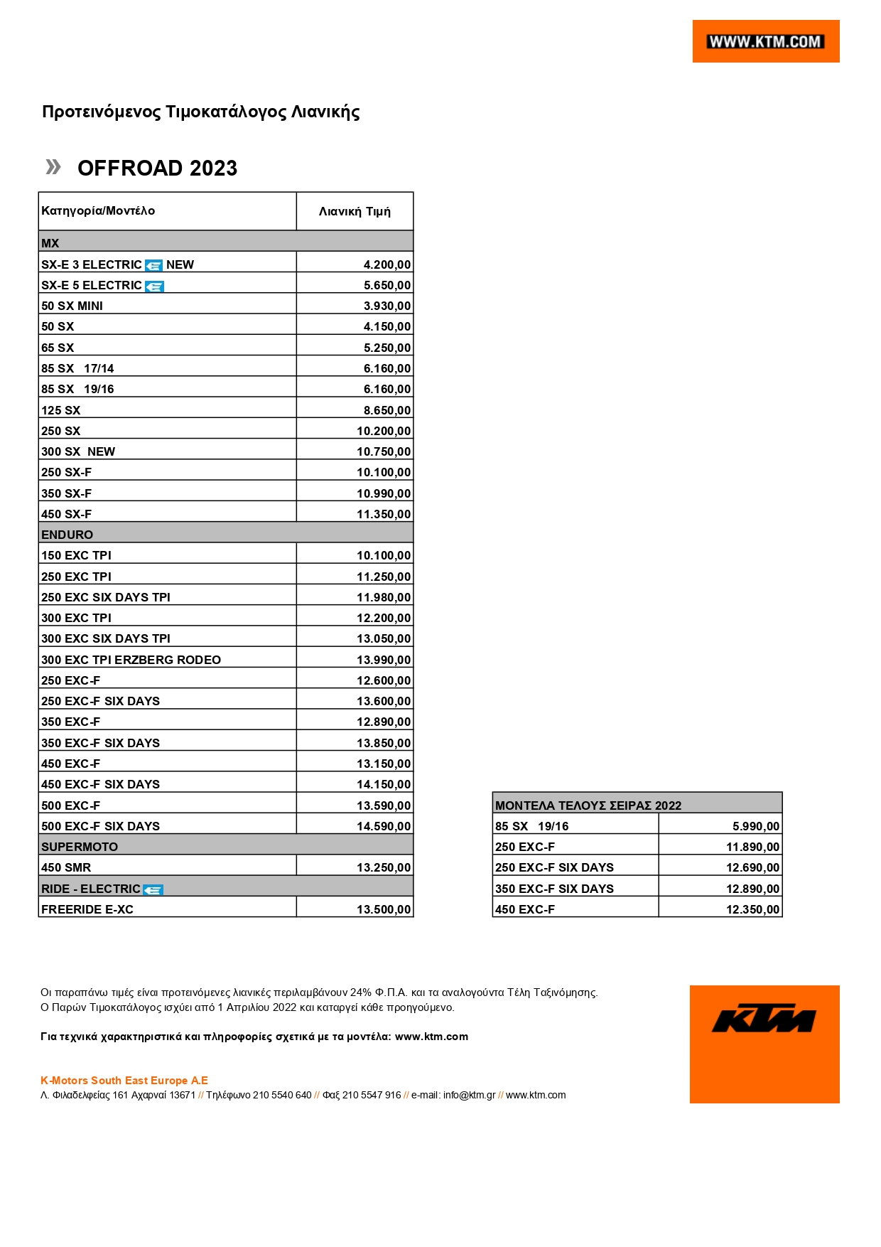 ktm price list 2020