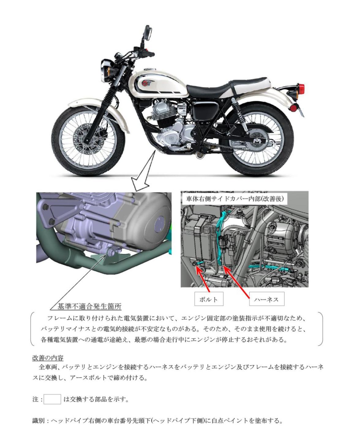 Kawasaki recall Meguro S1 W230 earth connection