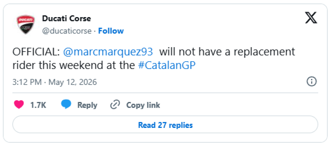 Marquez no replacement
