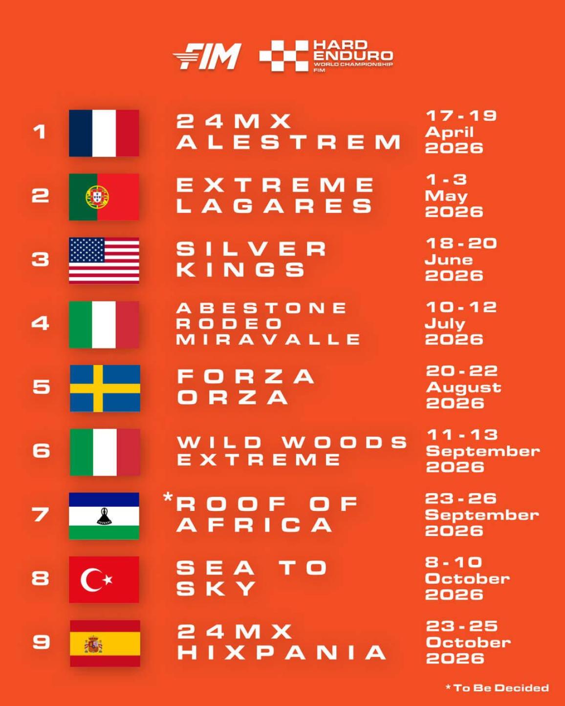 FIM HEWC 2026 Calendar