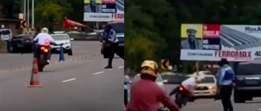 Τροχονόμος πέταξε κώνο σε αναβάτη μοτοσυκλέτας στην Ονδούρα [VIDEO]