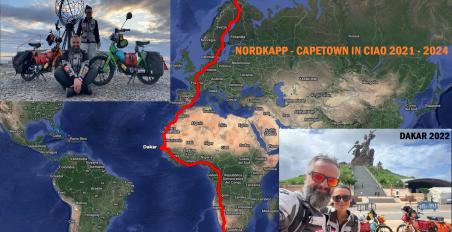 Miral, ταξίδι με Piaggio Ciao από το Nordkapp στο Cape Town